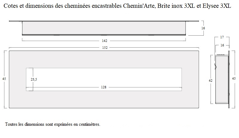 Cheminée électrique CHEMIN'ARTE Brite Inox 3XL encastrable
