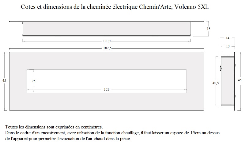 Cheminée électrique CHEMIN'ARTE Volcano 5XL LED 4 couleurs